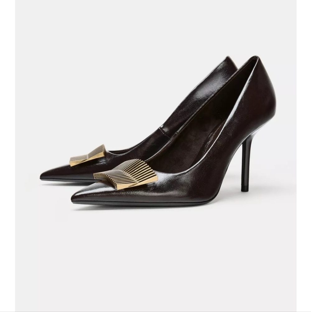 Zara Burgundy Heels with Gold Accent